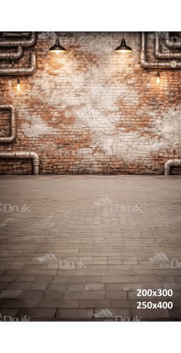 Tło fotograficzne „Loftowa ceglana ściana z industrialnymi lampami” | 3847